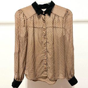 Mine Tan Polka Dot Sheer Shirt Size S